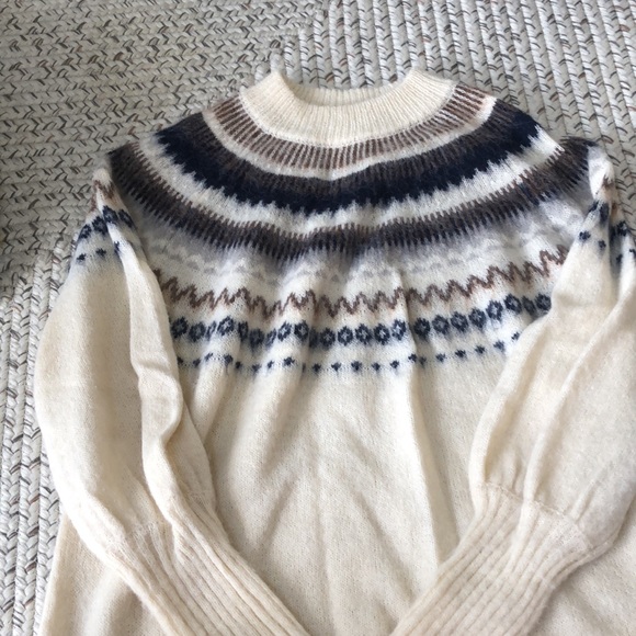 JCrew Fair Isle Yoke Puff Sleeve Sweater - Picture 3 of 5